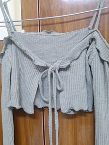 Olive Gray Tie-Front Crop Top