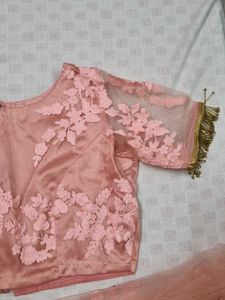 Cute Peach Floral Leheghna with Blouse &amp; Dupatta