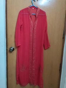 Pink  Sleeveless Blouse, Palazzo And Overcoat