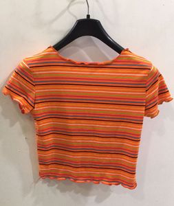 Orange Multicoloured Stripes T-shirt
