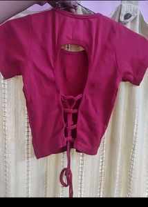 Fuschia Ribbed Backless Hot Crop Top ...
