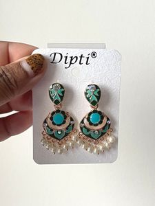 Green Pearl Drops Traditional Earrings