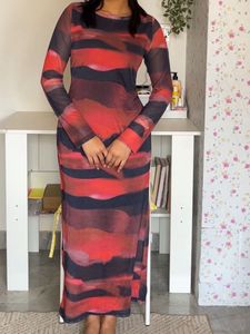 Abstract Print Mesh Maxi Dress