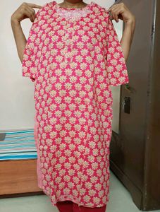 Women Pink Straight Kurta Cotton