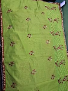 BrandNew Embroidary LimeGreen ChanderiCotton Saree