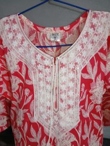 Red And White Combination Short Kurti ❤️🤍