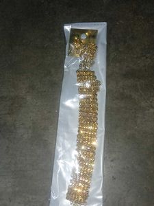 Gold Rhinestone Necklace &amp; Earring Set