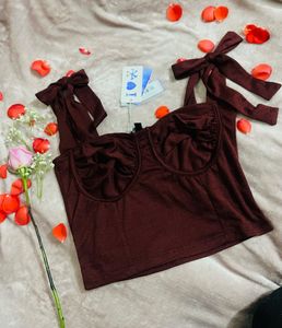 Cute burgundy tie strap crop top