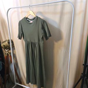 Olive Green Ribbed Dress