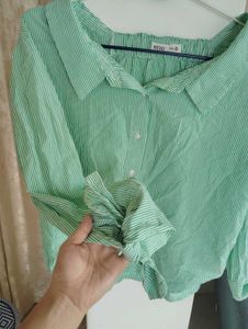 Green Striped Tie Cuff Shirt
