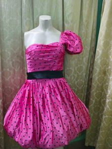 Pink Polka Dot One-Shoulder Dress