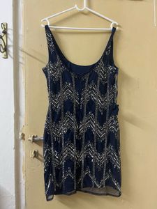 Navy embellished Beaded Mini Dress
