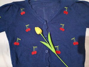 Cherry Embroidered Knit Cardigan