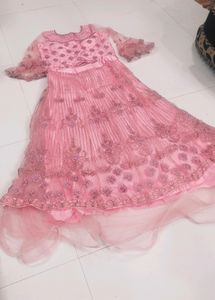 Vintage Pink Grand Elegant Princess Crop Top And Long Skirt