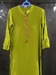 Dusky Green Kurti With Golden Detailing