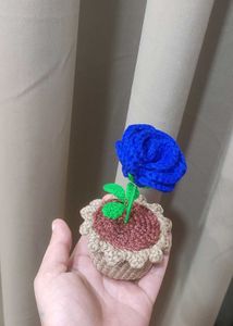Crochet Blue Rose in Pot