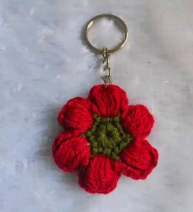 Red Crochet Flower Keychain