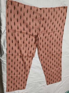 Peach Printed Embroidered Cotton Kurta Set