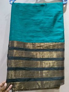 Plain Peacock Green Colour Saree
