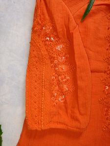 Orange Colour Embroidery Top