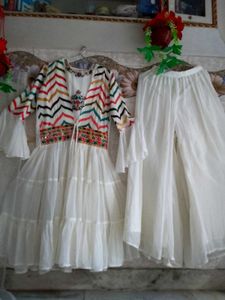 White Embroidered Dress &amp; Pants Set