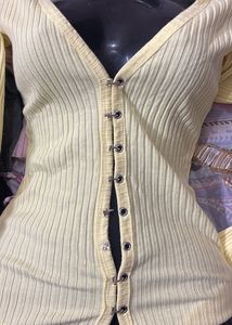 Lemon Ribbed Button Cardigan Top