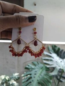 Red Beaded Dangle Earrings