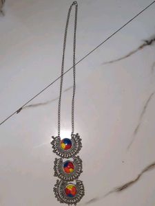 Silver Multicolour 3 Layered Necklace