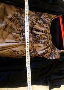 Brown Patterned Blouse with Black Cardigan