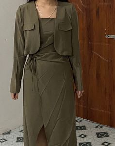 Olive Green Dress with Jacket