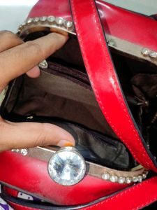 Red Embellished Handbag
