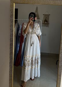 Ruffled Tiered detail BOHO Maxi with gold thread