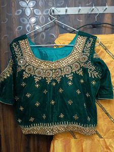 Embroidered Green Velvet Blouse