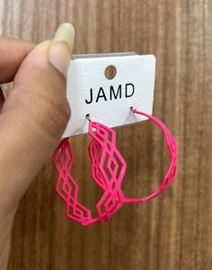 Fluorescent Pink Designed Hoop Earrings