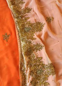 Cream And Orange Designer Chiffon Saree