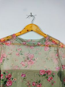 Floral Print Mesh Top