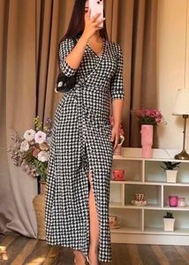 Houndstooth Wrap Midi Dress