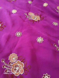 Rani Pink Beautiful Embroidered Saree