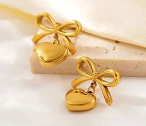 Gold Heart Bow Earrings