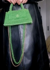 Green Beaded Top Handle Bag