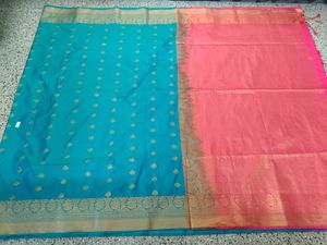 Dual tone peacock green saree