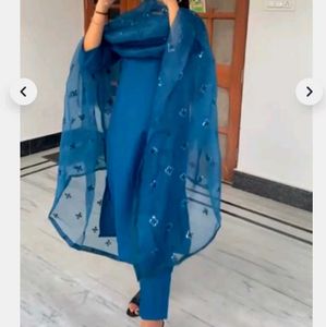 Teal Blue Embroidered Salwar Kameez