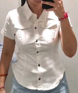 Stylish White Denim Shirt