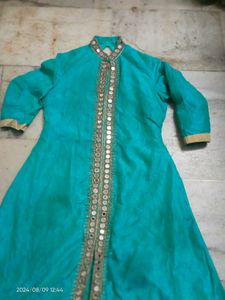 Green Kurti Mirror Work