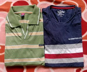 2 Piece Blue Green Round Polo neck Mens Tshirt