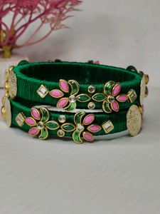 Green &amp; Pink Floral Bangles