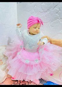 Cute Pink Baby Dress &amp; Hat Set