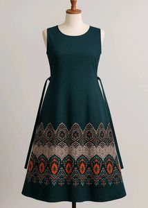 Green Dress with Border Print