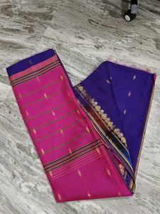 Pink &amp; Blue Cotton  Blend Saree