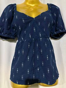 Navy Puff Sleeve Top